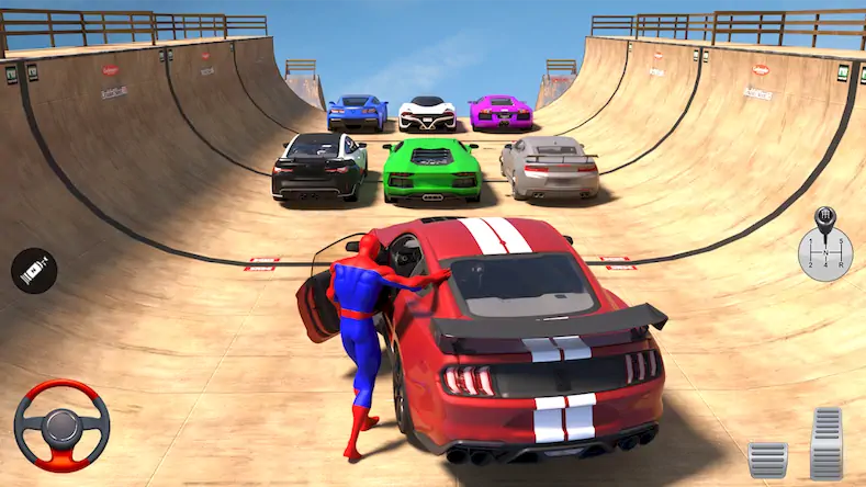 Скачать Superhero Car: Mega Ramp Games [Взлом Много монет/Unlocked] на Андроид