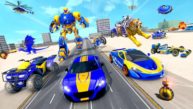 Скачать Wild Tiger Robot: Car Games [Взлом Много монет/God Mode] на Андроид